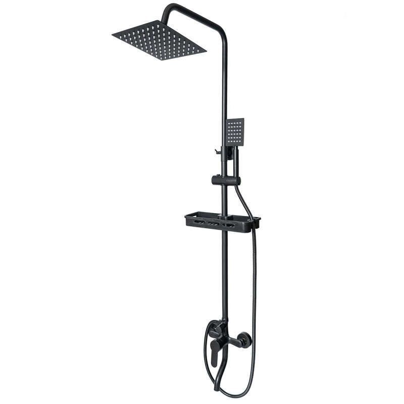 BVSOIVIA kolmitoiminen mattamusta suihkujärjestelmä seinäasennus hyllyllä ja käsisuihkulla