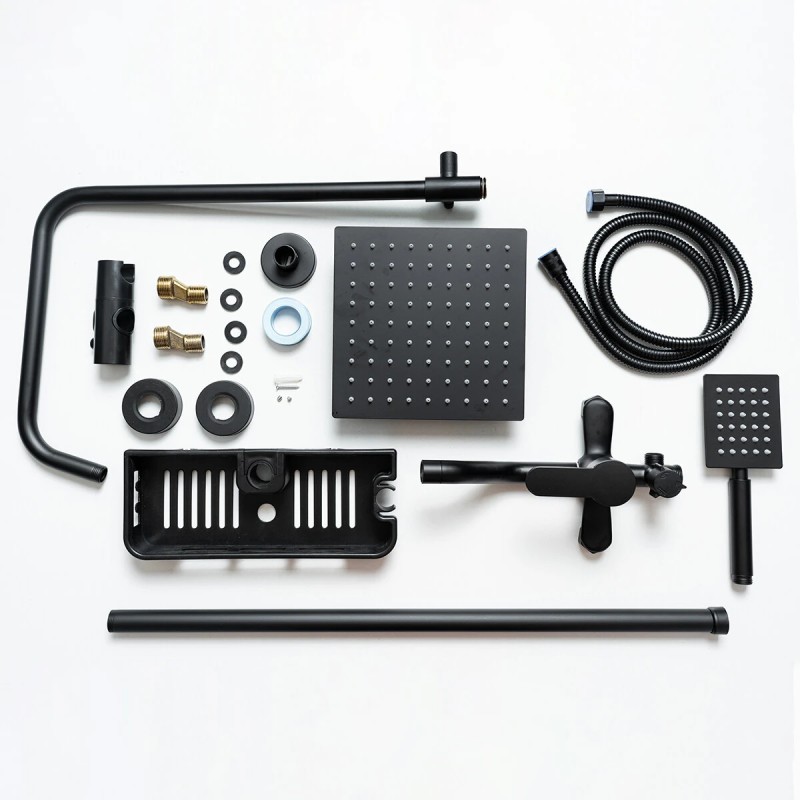 BVSOIVIA kolmitoiminen mattamusta suihkujärjestelmä seinäasennus hyllyllä ja käsisuihkulla