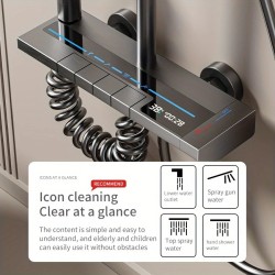 Avaruusalumiininen digitaalinen neliösuihkusetti pianopainikkeella, käsisuihkulla ja ympäristövalaistuksella