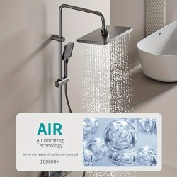 Avaruusalumiininen digitaalinen neliösuihkusetti pianopainikkeella, käsisuihkulla ja ympäristövalaistuksella