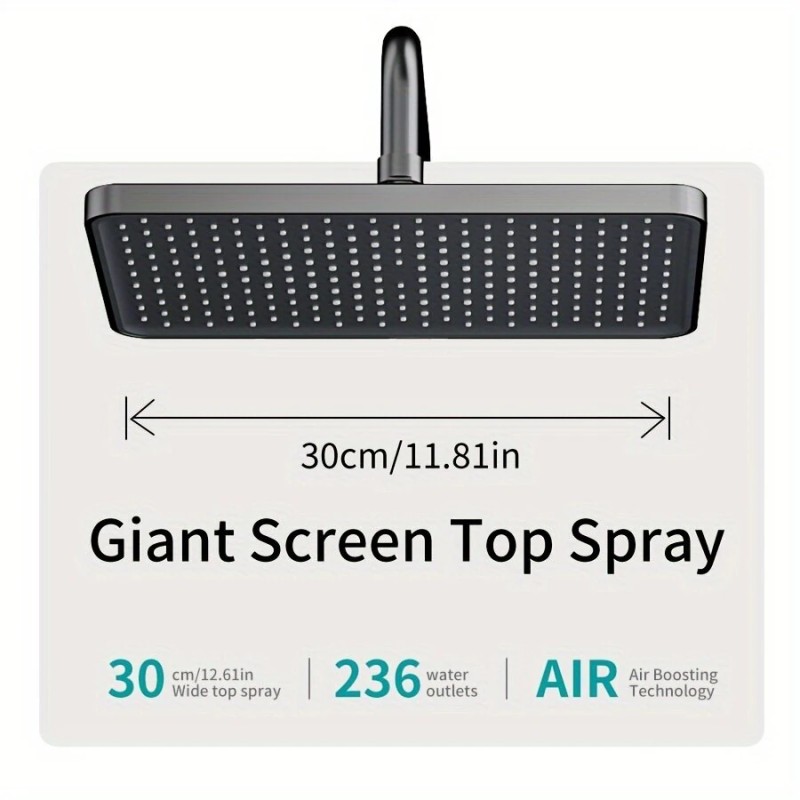 Avaruusalumiininen digitaalinen neliösuihkusetti pianopainikkeella, käsisuihkulla ja ympäristövalaistuksella