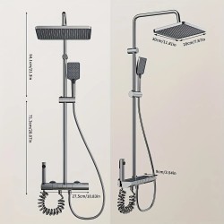 Avaruusalumiininen digitaalinen neliösuihkusetti pianopainikkeella, käsisuihkulla ja ympäristövalaistuksella