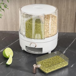 Hyönteissuojattu riisiannostelija kotitalouksille 360 asteen kääntyvä kuuden lokeron säiliö