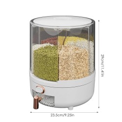 Hyönteissuojattu riisiannostelija kotitalouksille 360 asteen kääntyvä kuuden lokeron säiliö