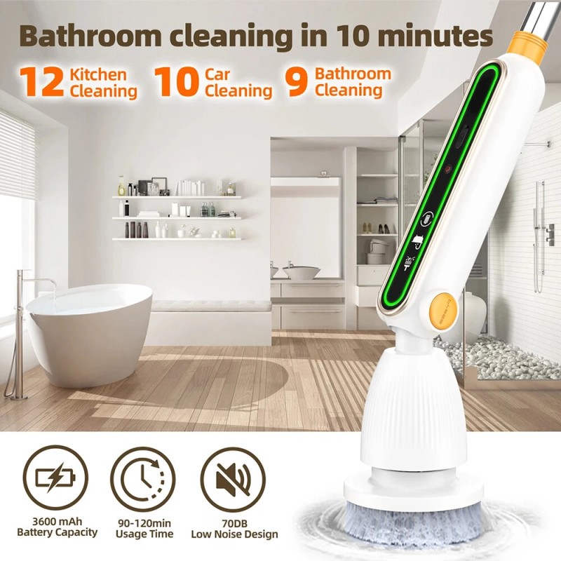 Monitoiminen sähköinen puhdistusharja 3600 mAh jatkovarsi 38–105 cm tehokas vääntö hiljainen kaksinopeus A180-moottori