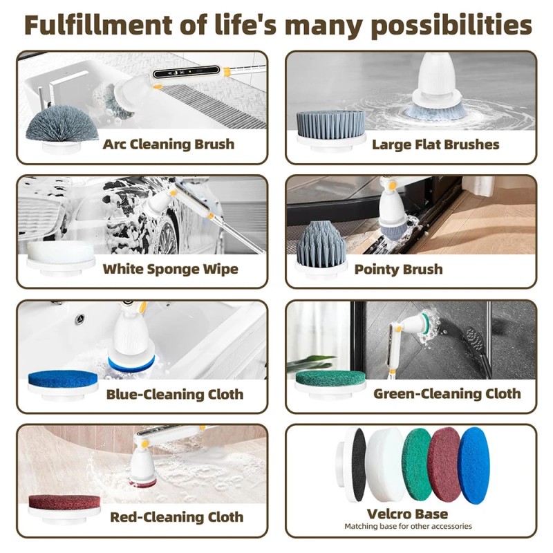 Monitoiminen sähköinen puhdistusharja 3600 mAh jatkovarsi 38–105 cm tehokas vääntö hiljainen kaksinopeus A180-moottori