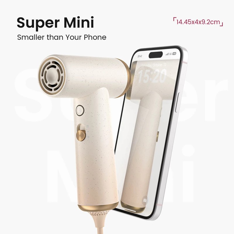 COSHARE HP10 supermini matkakokoinen hiustenkuivain 800 W korkealla nopeudella ja älykkäällä lämpösuojalla