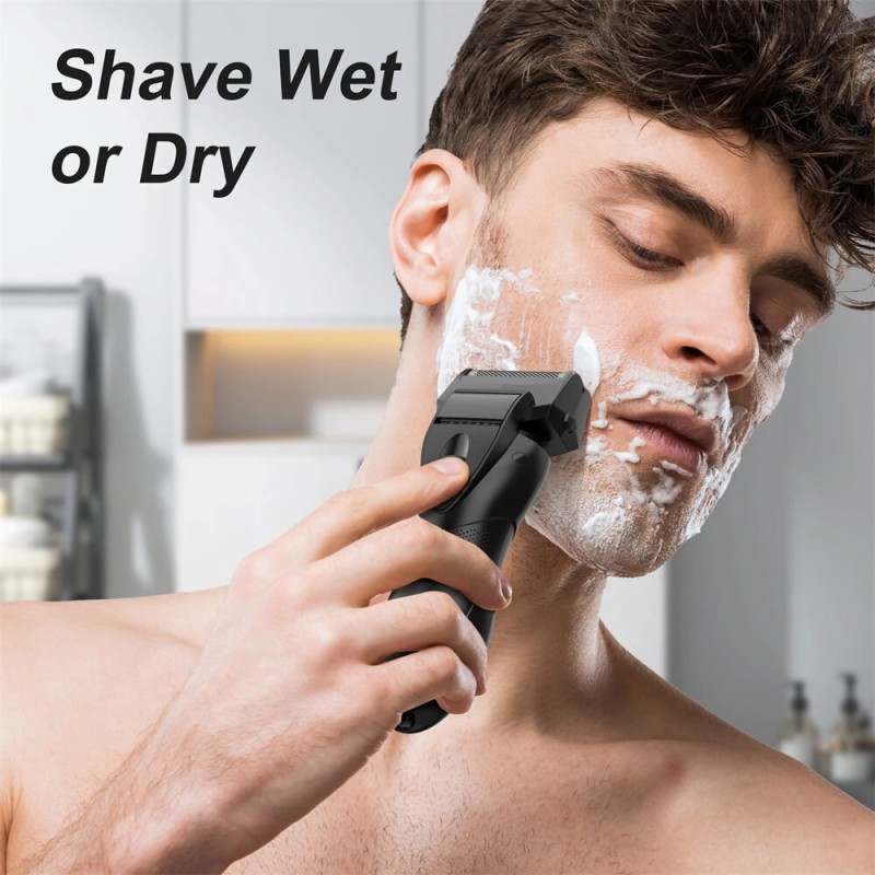 MOOSOO RS726 ladattava sähköparranajokone kalvoterällä ja nousevalla trimmerillä