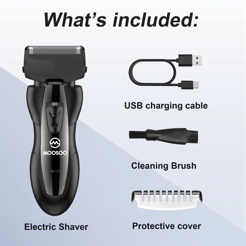 MOOSOO RS726 ladattava sähköparranajokone kalvoterällä ja nousevalla trimmerillä