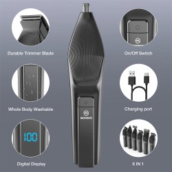 MOOSOO RS1901 6-toiminen monitoimitrimmaussarja sähköinen parranajotrimmeri nenä- ja vartalotrimmeri IPX7 LCD-näytöllä