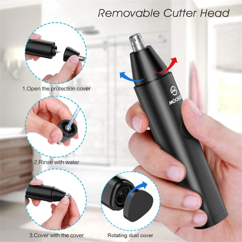 MOOSOO HK-0811 kolmitoiminen sähköinen nenä korva ja kulmakarvatrimmeri ladattava kivuton