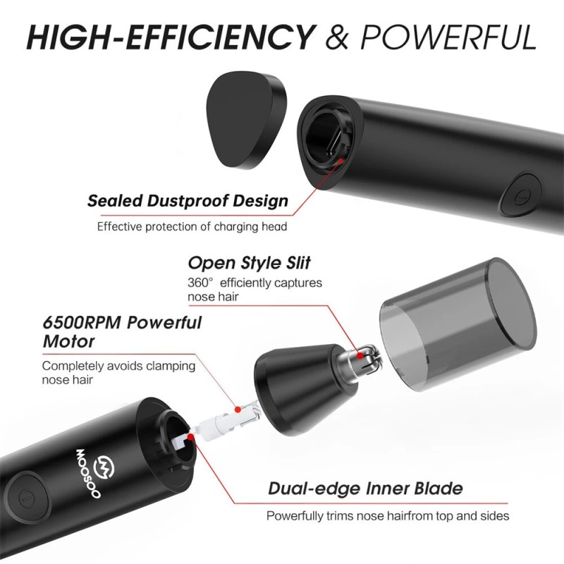 MOOSOO HK-0811 kolmitoiminen sähköinen nenä korva ja kulmakarvatrimmeri ladattava kivuton