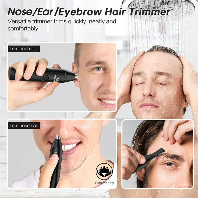 MOOSOO HK-0811 kolmitoiminen sähköinen nenä korva ja kulmakarvatrimmeri ladattava kivuton