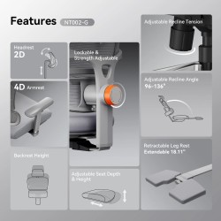 NEWTRAL NT002 ergonominen korkeaselkäinen työtuoli jalkatuella säädettävä ristiseläntuki 4D-käsinojilla