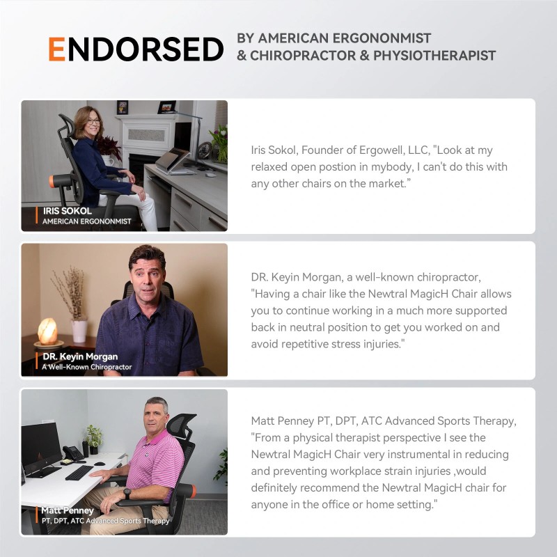 Newtral MagicH-BP ergonominen työtuoli jalkatuella, automaattisella lannetukella ja nelisuuntaisilla käsinojilla