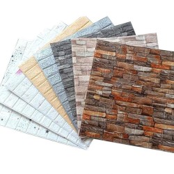 Viisi kolmiulotteista pehmeää itsekiinnittyvää vedenkestävää tiiliseinätarraa 38x35 cm