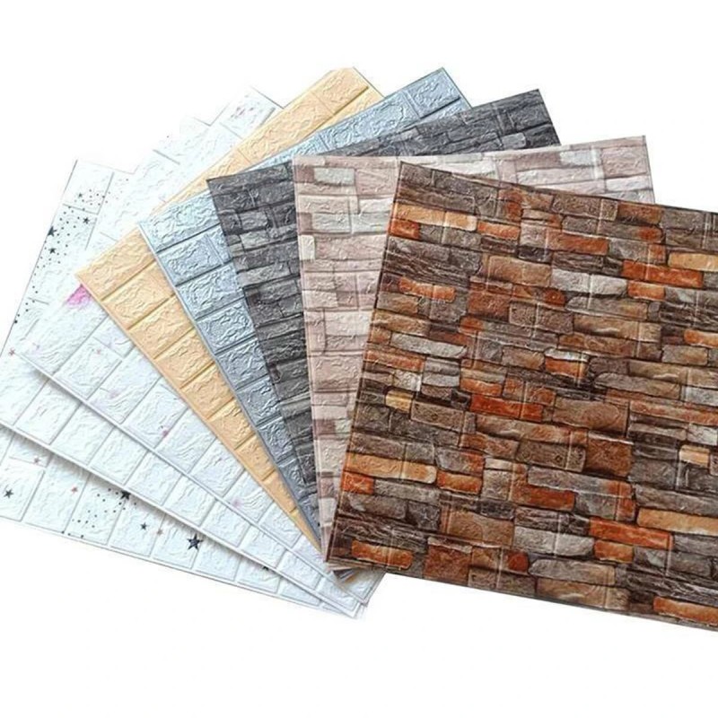 Viisi kolmiulotteista pehmeää itsekiinnittyvää vedenkestävää tiiliseinätarraa 38x35 cm