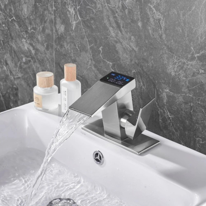 Älykäs led digitaalinen lämpötilanäyttö pesuallashana kuuma ja kylmä vesiputoussekoitin