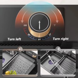 Ammattimainen keittiön pesuallas nano-vesiputouksella ulosvedettävä hana ruostumaton teräs yksiallas valumalevy asennusreijillä