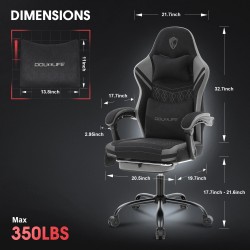 Douxlife GC-RC05 kangaspelituoli hieronnalla taskujousilla leveällä istuimella ergonominen korkeaselkäinen jalkatuki