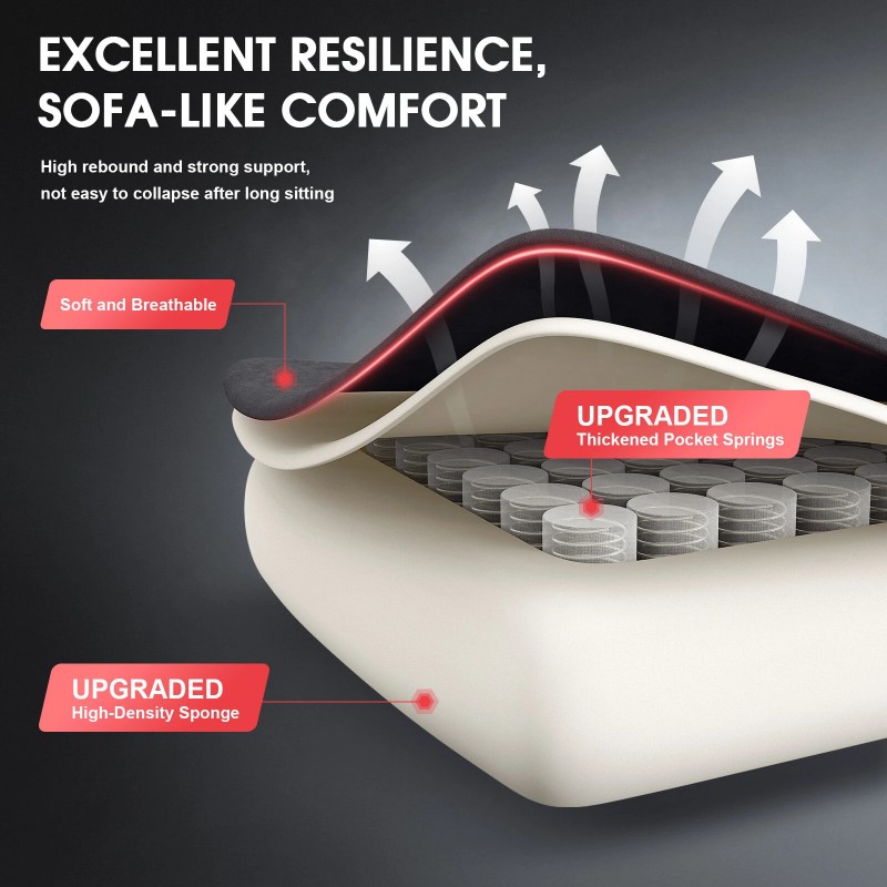 Douxlife GC-RC05 kangaspelituoli hieronnalla taskujousilla leveällä istuimella ergonominen korkeaselkäinen jalkatuki