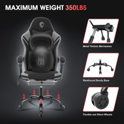 Douxlife GC-RC05 kangaspelituoli hieronnalla taskujousilla leveällä istuimella ergonominen korkeaselkäinen jalkatuki