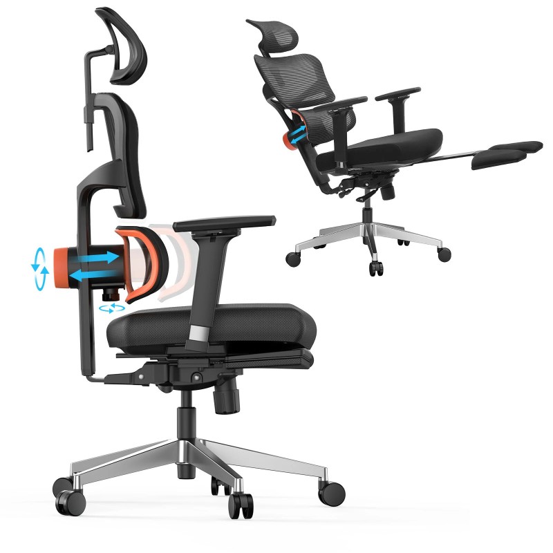 NEWTRAL NT002 pro versio ergonominen toimistotuoli jalkatuella säädettävä ristiseläntuki 4D käsinojat