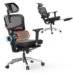 NEWTRAL NT002 pro-versio ergonominen toimistotuoli jalkatuella säädettävä ristiseläntuki 4D-käsinojat