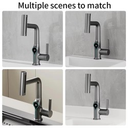 Vesiputouslämpötilanäyttöinen monitoimipesuallashana ulosvedettävällä suihkulla neljä suihkutapaa keittiöön kylpyhuoneeseen