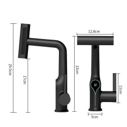 Vesiputouslämpötilanäyttöinen monitoimipesuallashana ulosvedettävällä suihkulla neljä suihkutapaa keittiöön kylpyhuoneeseen