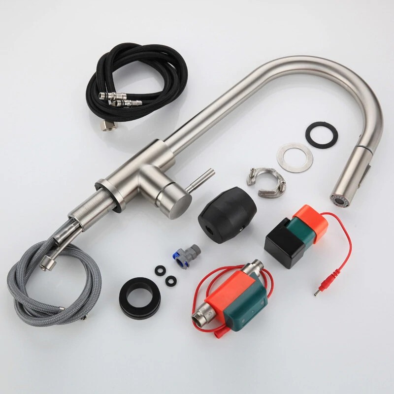 AGSIVO älykosketus keittiöhana kuuma-kylmä 360° kääntyvä ulosvedettävä suihku harjattu nikkeli SUS304