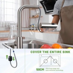 Keittiöhana 304-ruostumattomasta teräksestä ulosvedettävä pyörivä vesiputous suihku harjattu nikkeli elegantti sekoittaja