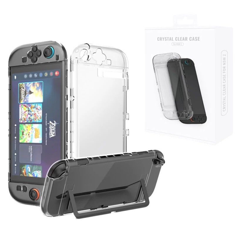 JYS JYS NS2273 Switch2 läpinäkyvä kristallikotelo konsolille ja ohjaimille iskunkestävä naarmuuntumissuoja kevyt jalustatuki