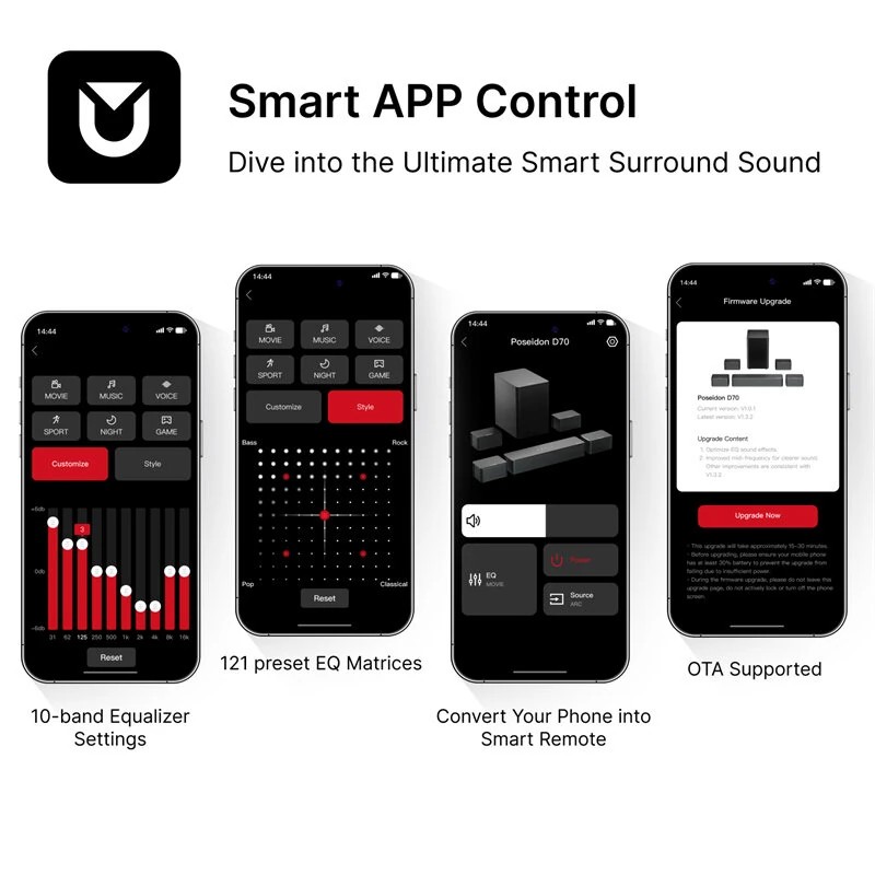 Ultimea Poseidon D70 7.1-kanavainen kotiteatterijärjestelmä 410W neljällä takakaiuttimella langaton 6,5-tuumainen bassokaiutin