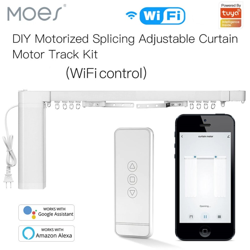 MOES PYM21A Tuya WiFi moottoroitu verhokiskojärjestelmä 2,16–4,2 m RF-kaukosäädin ääniohjaus