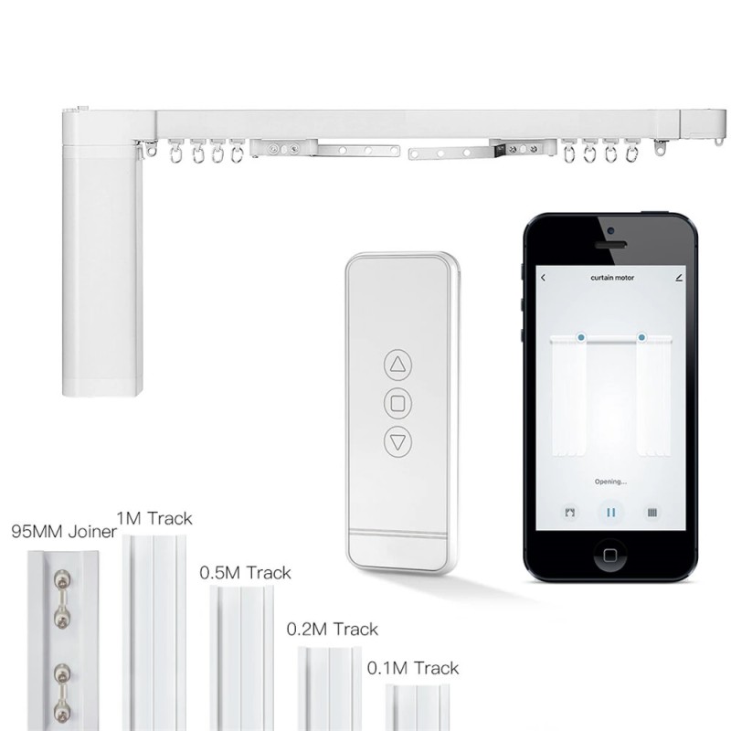 MOES PYM21A Tuya WiFi älykäs moottoroitu verhokiskojärjestelmä ääniohjaus ja sovellusohjaus RF-kaukosäätimellä