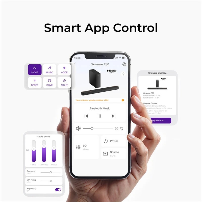 Ultimea Skywave F30 3.1.2CH Dolby Atmos 300W äänipalkki ja langallinen 5,25 tuuman subwoofer