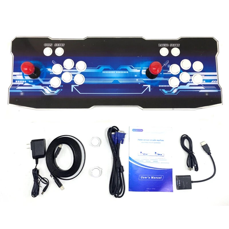 Pandorra Box kolmiulotteinen retro pelikonsoli 7000 esiladattua peliä 8-painikkeinen kahden pelaajan ohjain EU-pistoke