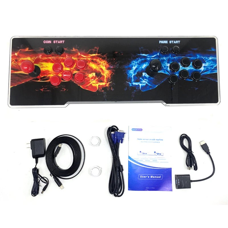 Pandorra Box kolmiulotteinen retro pelikonsoli 7000 esiladattua peliä 8-painikkeinen kahden pelaajan ohjain EU-pistoke