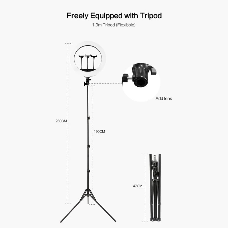 HQ18 LED rengasvalo säädettävällä jalustalla 55W 3000–6000K 3 väritilaa YouTube TikTok