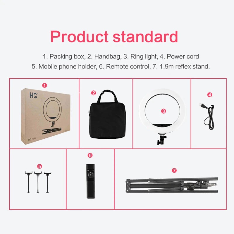 HQ18 LED rengasvalo säädettävällä jalustalla 55W 3000–6000K 3 väritilaa YouTube TikTok