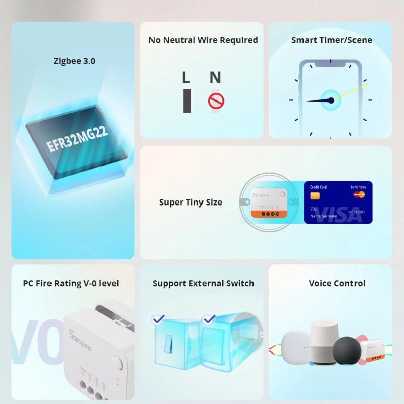 Sonoff ZBMINI L2 älykytkin Zigbee 3.0 ilman nollajohtoa kaksisuuntainen ohjaus ääniohjaus Alexa Google