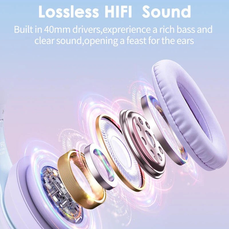 ONIKUMA B90 langattomat RGB-kissankorvakuulokkeet Bluetooth 40mm HiFi-bassolla 55h toisto