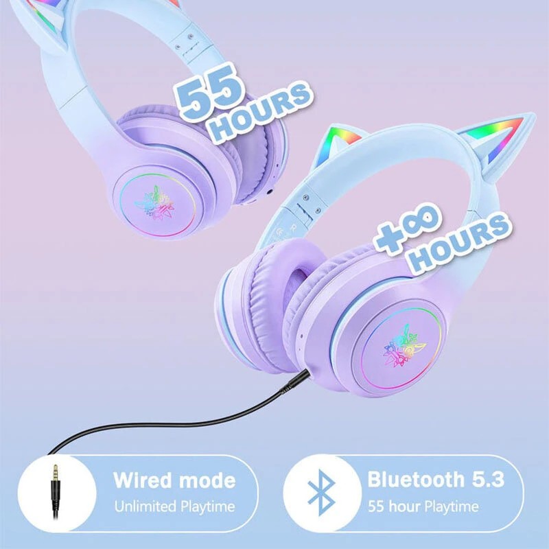 ONIKUMA B90 langattomat RGB-kissankorvakuulokkeet Bluetooth 40mm HiFi-bassolla 55h toisto