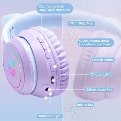 ONIKUMA B90 langattomat RGB-kissankorvakuulokkeet Bluetooth 40mm HiFi-bassolla 55h toisto