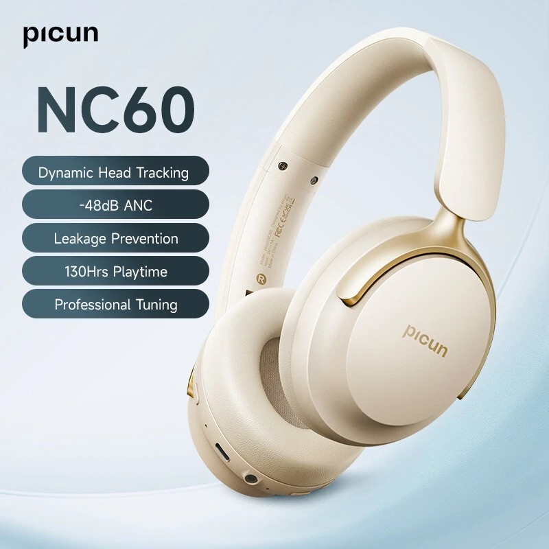 PICUN NC60 langattomat kuulokkeet ANC Bluetooth 5.4 40mm HiFi-basso 4 mikrofonia 130h akunkesto