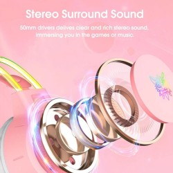 ONIKUMA X15 PRO vaaleanpunaiset kissankorvakuulokkeet pelikuulokkeet 50 mm tilaääni RGB-valaistus HD-mikrofoni