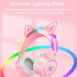 ONIKUMA X15 PRO vaaleanpunaiset kissankorvakuulokkeet pelikuulokkeet 50 mm tilaääni RGB-valaistus HD-mikrofoni