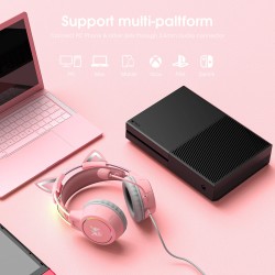 ONIKUMA X15 PRO vaaleanpunaiset kissankorvakuulokkeet pelikuulokkeet 50 mm tilaääni RGB-valaistus HD-mikrofoni