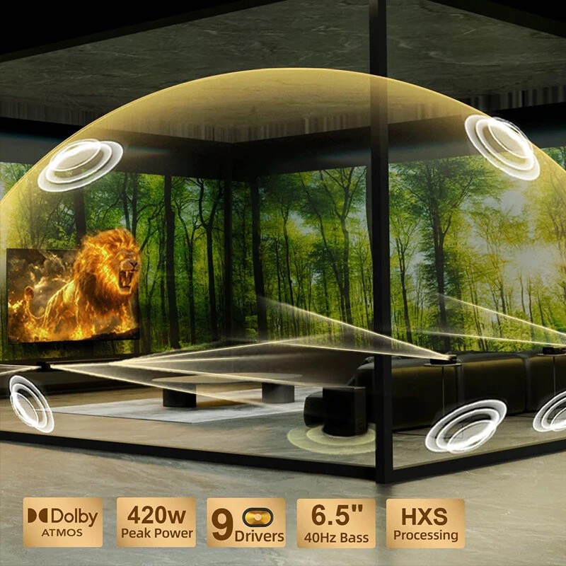 Hiwill A51 PRO Dolby Atmos 5.1-kanavainen 420W äänipalkki langaton 6,5-tuumainen subwooferi